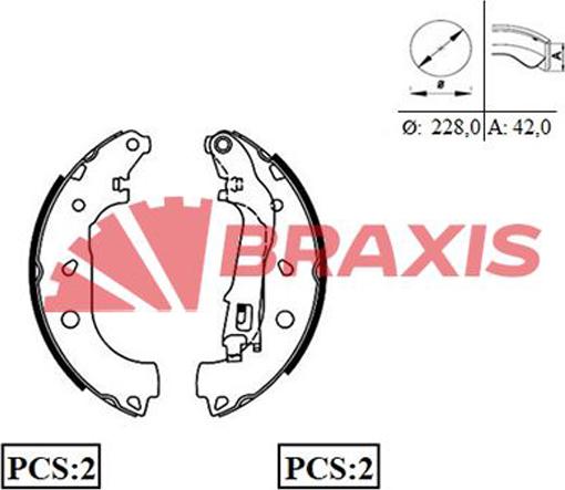 Braxis AC0070 - Комплект гальм, барабанний механізм autocars.com.ua