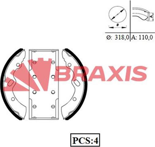Braxis AC0073 - Комплект гальм, барабанний механізм autocars.com.ua