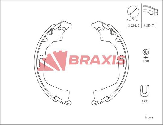 Braxis AC0104 - Комплект гальм, барабанний механізм autocars.com.ua