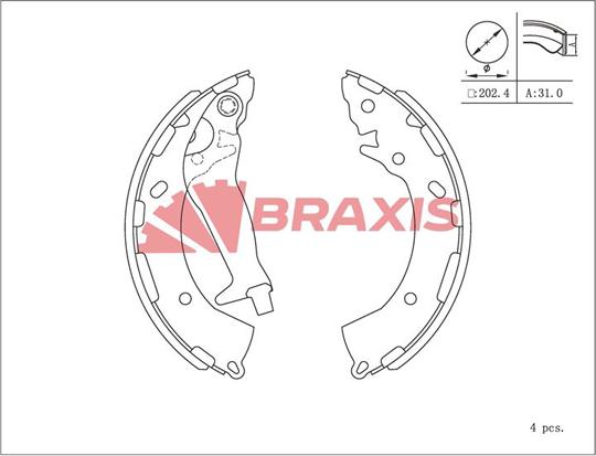 Braxis AC0144 - Комплект гальм, барабанний механізм autocars.com.ua