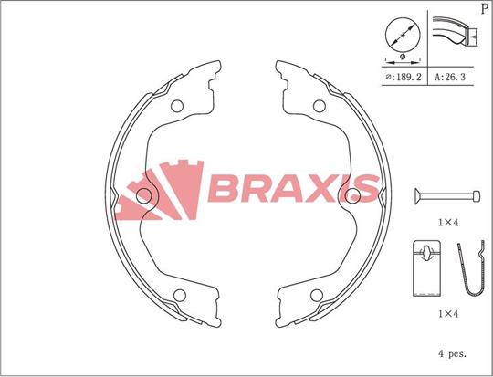 Braxis AC0184 - Комплект гальм, ручник, парковка autocars.com.ua