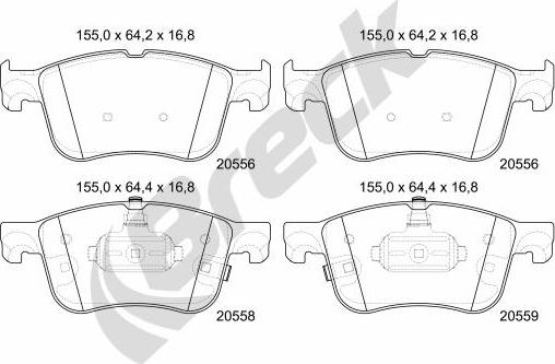 Breck 20556 00 701 00 - Тормозные колодки, дисковые, комплект avtokuzovplus.com.ua