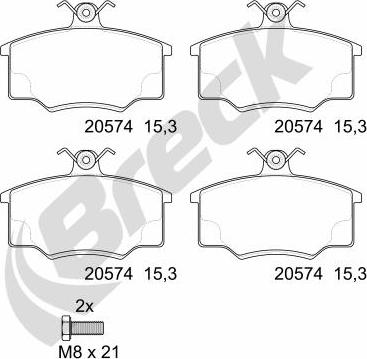 Breck 20574 00 701 00 - Тормозные колодки, дисковые, комплект avtokuzovplus.com.ua