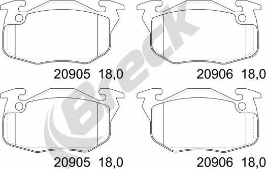 Breck 20906 00 702 00 - Тормозные колодки, дисковые, комплект avtokuzovplus.com.ua