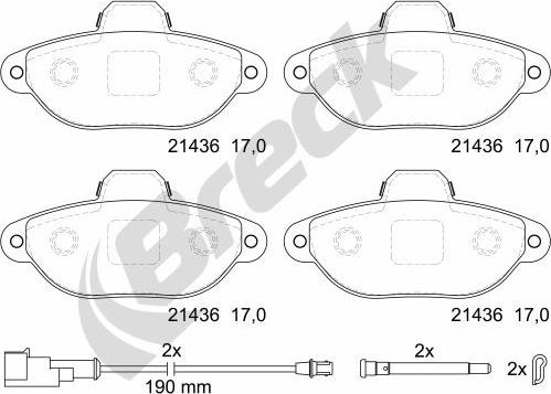 Breck 21436 00 702 10 - Гальмівні колодки, дискові гальма autocars.com.ua