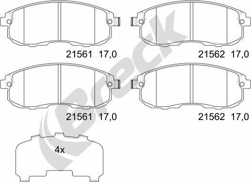 Breck 21562 00 701 00 - Гальмівні колодки, дискові гальма autocars.com.ua