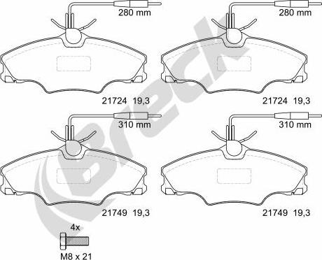 Breck 21724 00 701 10 - Тормозные колодки, дисковые, комплект avtokuzovplus.com.ua