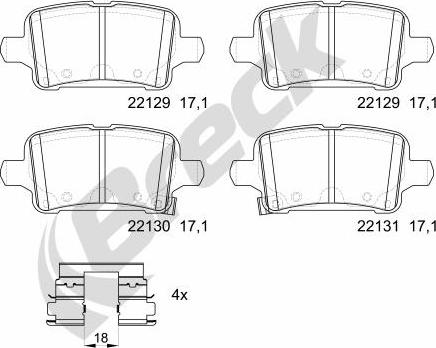 Breck 22129 00 704 00 - Гальмівні колодки, дискові гальма autocars.com.ua