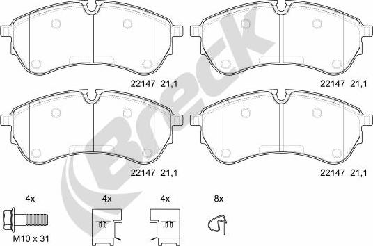 Breck 22147 00 653 00 - Тормозные колодки, дисковые, комплект avtokuzovplus.com.ua