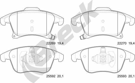 Breck 22269 00 701 00 - Тормозные колодки, дисковые, комплект avtokuzovplus.com.ua