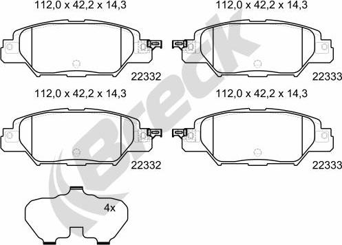 Breck 22332 00 704 00 - Тормозные колодки, дисковые, комплект autodnr.net