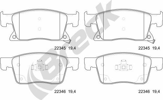 Breck 22345 00 701 00 - Гальмівні колодки, дискові гальма autocars.com.ua