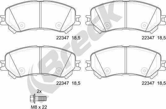 Breck 22347 00 701 00 - Гальмівні колодки, дискові гальма autocars.com.ua