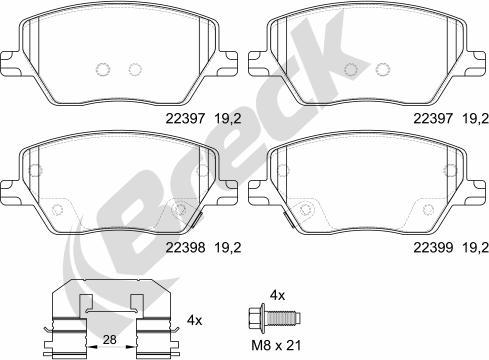 Breck 22397 00 701 00 - Тормозные колодки, дисковые, комплект avtokuzovplus.com.ua