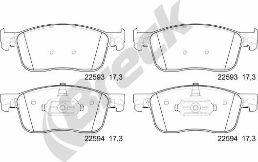 Breck 22593 00 703 00 - Тормозные колодки, дисковые, комплект autodnr.net