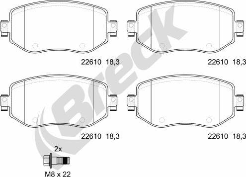 Breck 22610 00 701 00 - Гальмівні колодки, дискові гальма autocars.com.ua