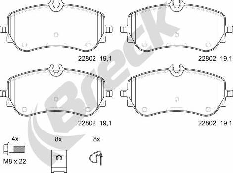 Breck 22802 00 653 00 - Тормозные колодки, дисковые, комплект avtokuzovplus.com.ua