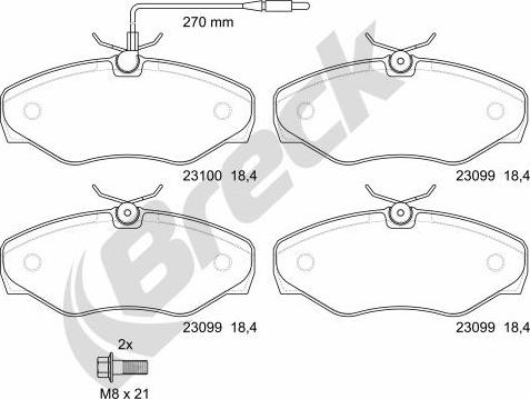 Breck 23099 00 703 10 - Гальмівні колодки, дискові гальма autocars.com.ua