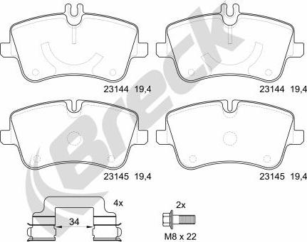 Breck 23144 00 701 30 - Гальмівні колодки, дискові гальма autocars.com.ua