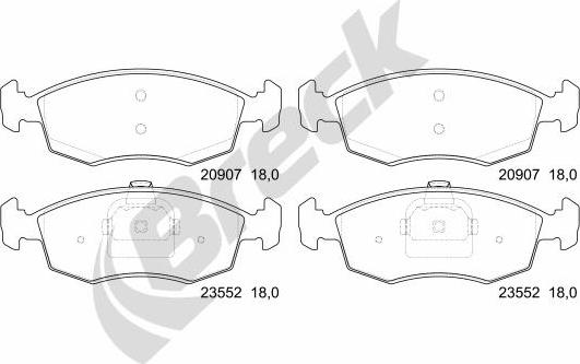 Breck 23552 00 702 00 - Тормозные колодки, дисковые, комплект avtokuzovplus.com.ua