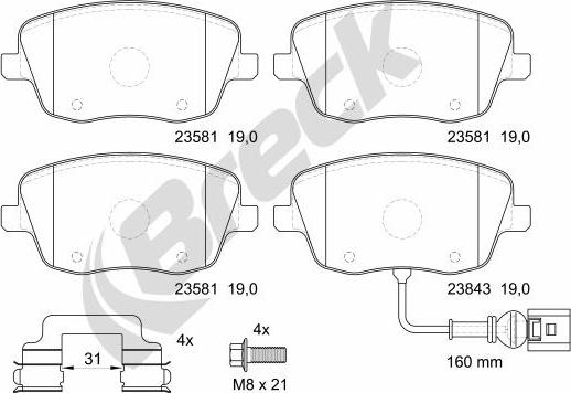 Breck 23581 00 702 10 - Гальмівні колодки, дискові гальма autocars.com.ua