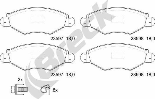 Breck 23597 00 702 10 - Гальмівні колодки, дискові гальма autocars.com.ua