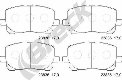 Breck 23836 00 701 00 - Гальмівні колодки, дискові гальма autocars.com.ua