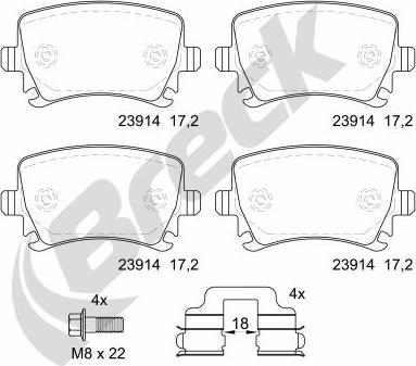 Breck 23914 00 704 00 - Гальмівні колодки, дискові гальма autocars.com.ua