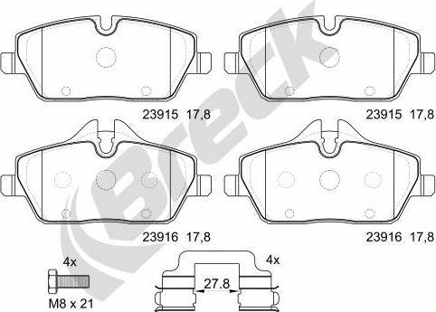 Breck 23915 00 701 00 - Тормозные колодки, дисковые, комплект avtokuzovplus.com.ua