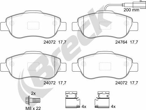 Breck 24072 00 702 10 - Гальмівні колодки, дискові гальма autocars.com.ua