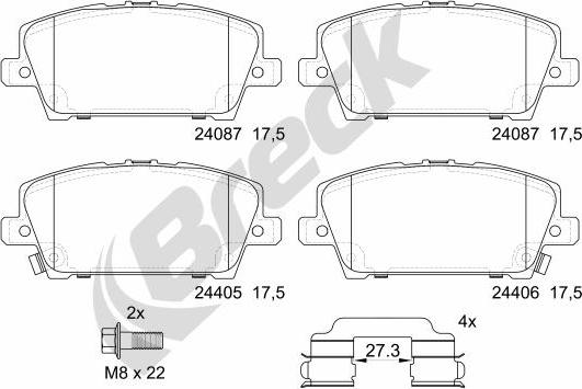 Breck 24087 00 701 10 - Тормозные колодки, дисковые, комплект avtokuzovplus.com.ua