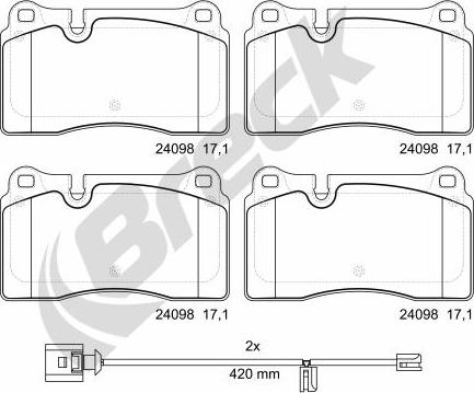 Breck 24098 00 551 00 - Гальмівні колодки, дискові гальма autocars.com.ua