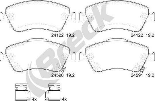 Breck 24122 00 701 10 - Тормозные колодки, дисковые, комплект avtokuzovplus.com.ua