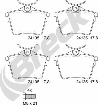 Breck 24135 00 704 00 - Гальмівні колодки, дискові гальма autocars.com.ua