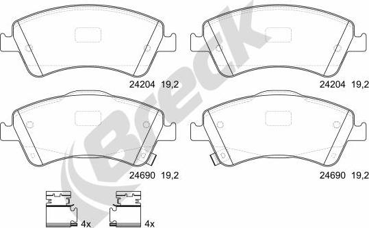 Breck 24204 00 701 00 - Гальмівні колодки, дискові гальма autocars.com.ua