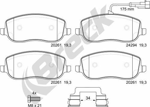 Breck 24294 00 701 00 - Гальмівні колодки, дискові гальма autocars.com.ua