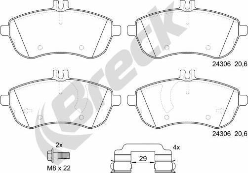 Breck 24306 00 701 10 - Гальмівні колодки, дискові гальма autocars.com.ua