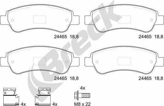 Breck 24465 00 703 00 - Гальмівні колодки, дискові гальма autocars.com.ua