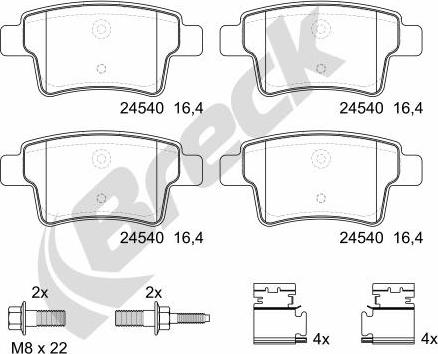 Breck 24540 00 704 00 - Гальмівні колодки, дискові гальма autocars.com.ua