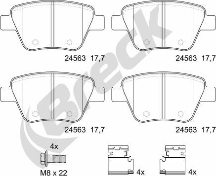 Breck 24563 00 704 00 - Гальмівні колодки, дискові гальма autocars.com.ua