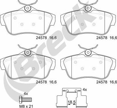 Breck 24578 00 702 00 - Тормозные колодки, дисковые, комплект avtokuzovplus.com.ua