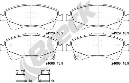 Breck 24668 00 701 00 - Тормозные колодки, дисковые, комплект avtokuzovplus.com.ua