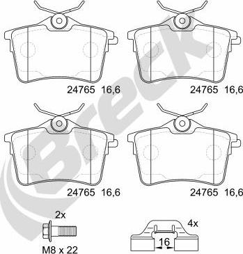 Breck 24765 00 704 00 - Гальмівні колодки, дискові гальма autocars.com.ua