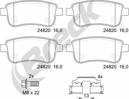 Breck 24820 00 704 00 - Гальмівні колодки, дискові гальма autocars.com.ua