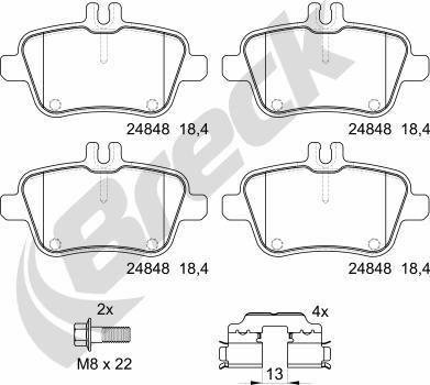 Breck 24848 00 704 00 - Тормозные колодки, дисковые, комплект avtokuzovplus.com.ua