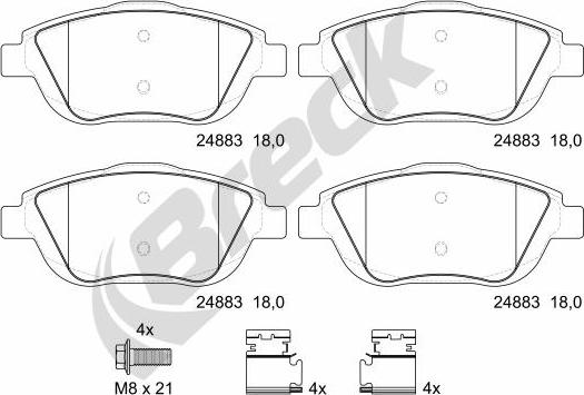 Breck 24883 00 702 00 - Гальмівні колодки, дискові гальма autocars.com.ua