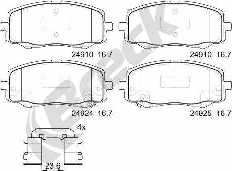 Breck 24910 00 702 00 - Гальмівні колодки, дискові гальма autocars.com.ua