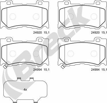 Breck 24994 00 551 00 - Гальмівні колодки, дискові гальма autocars.com.ua