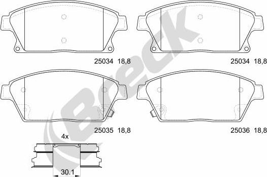 Breck 25034 00 701 10 - Гальмівні колодки, дискові гальма autocars.com.ua