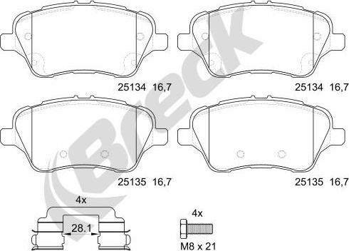 Breck 25134 00 701 00 - Тормозные колодки, дисковые, комплект avtokuzovplus.com.ua